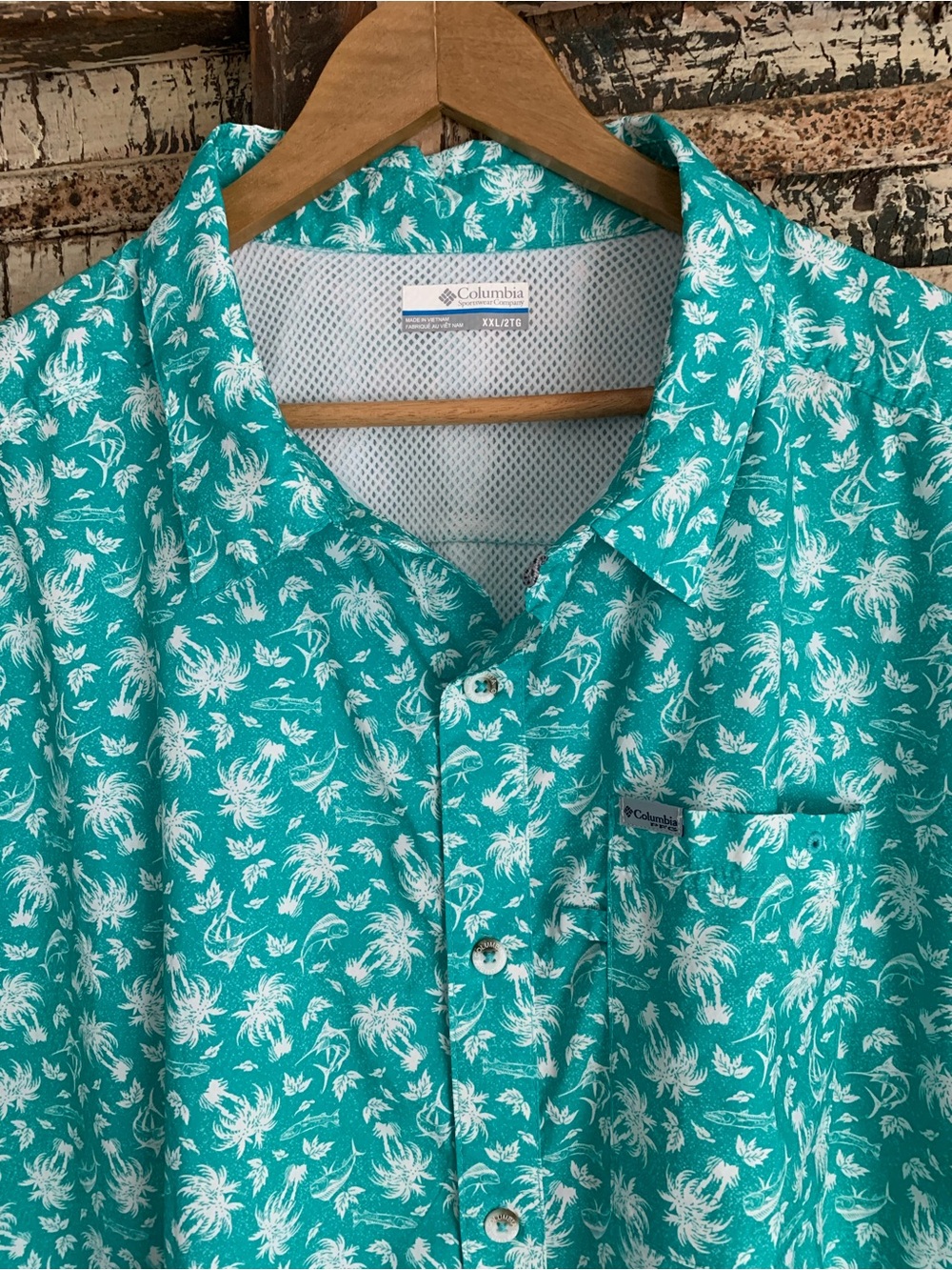 Columbia PFG Super Slack Teal Short Sleeve Floral Button-Down Fishing Shirt, XXL - Picture 3 of 11